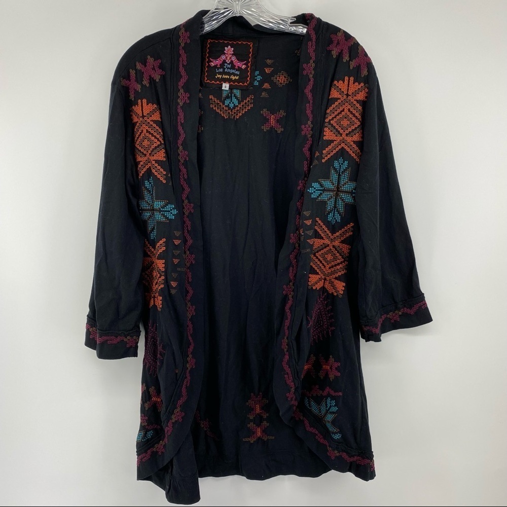 Johnny Was Sz Small Black Embroidered Open Front‎ Shrug Tunic